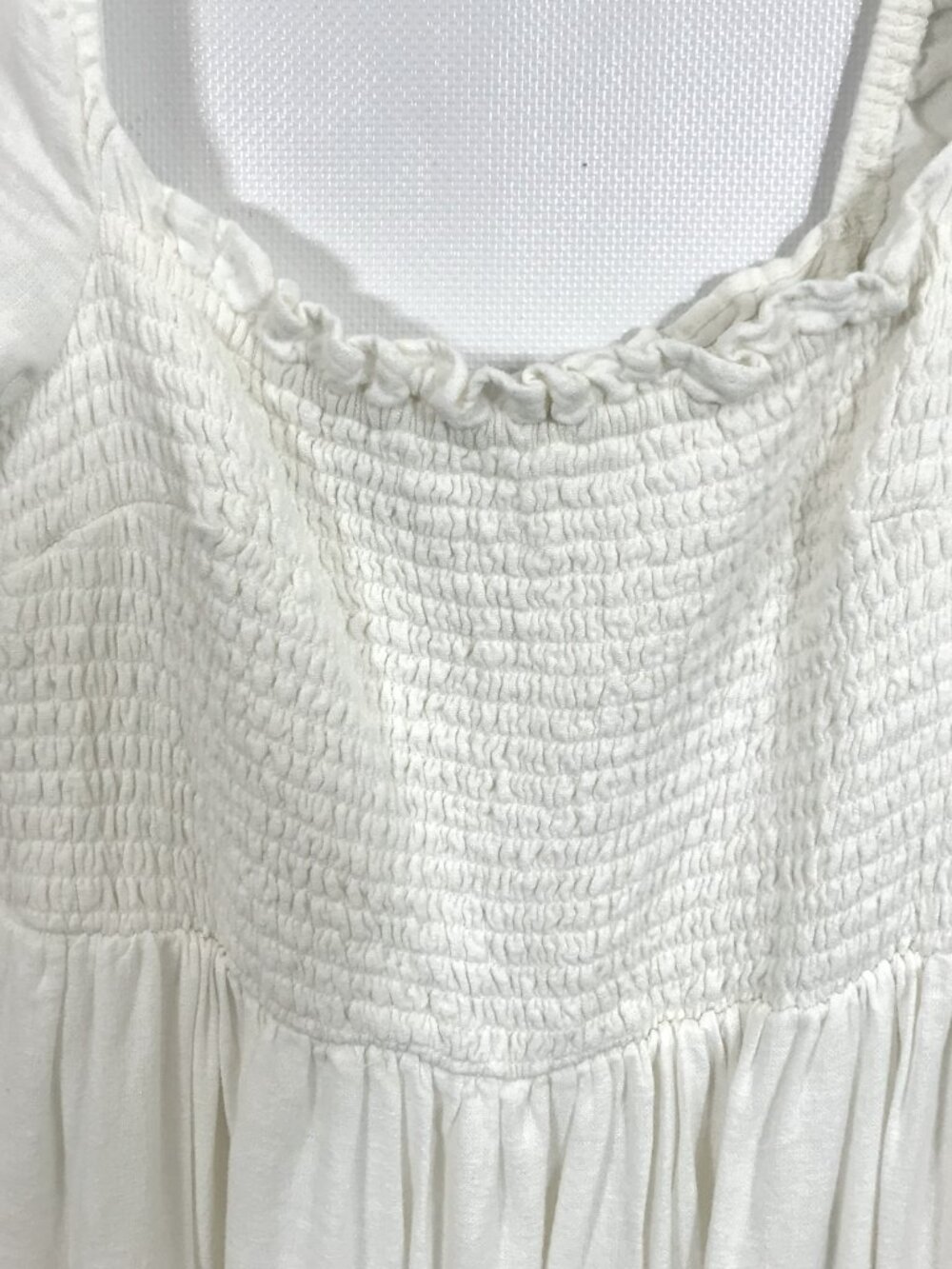 Abercrombie Linen Summer Dress Smocked Puff Sleeve Tiered Boho Midi White M - Picture 4 of 13